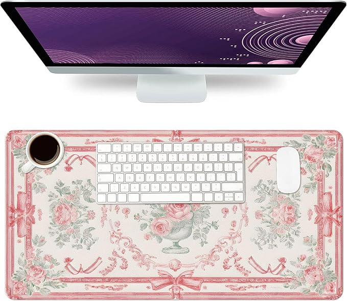 Desk Mat Large Mouse Pad, Non-Slip PU Leather Gaming Mousepad Keyboard Mouse Mats Desk Pads 31.5"x15.7" for Work Office Decor Gifts Pink Bow