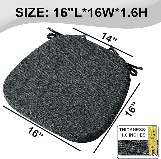 SINOSSO 6 Pack Memory Foam Chair Cushions for Dining Chairs, Friendly Woven Fabric 16" U-Shape Comfortable Kitchen Chair Pads, Removable Slip Resistant Seat Cushions (Set of 6, Black)
