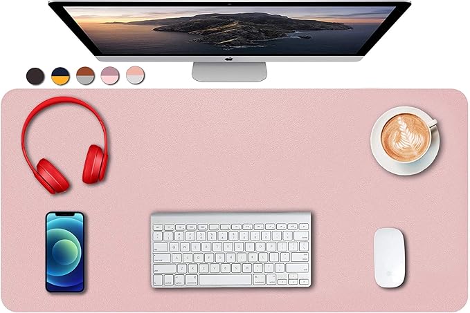 SUJAYU Dual Sided PU Leather Desk Pad, Mouse Pad, Office Desk Mat, Non-Slip Laptop Desk Pad, Waterproof Desk Writing Pad for Office and Home (31.5" x 15.7", Pink+Light Blue)