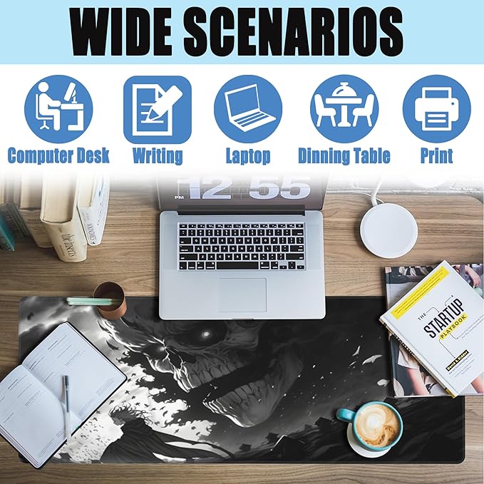 Desk Mat,Horror Anime Manga Large Gaming Mouse Pad for Desk XL,Anime Scene Desk Pad,Extended Big Computer Keyboard Mouse Pad with Non-Slip Base and Stitched Edge 31.5"x11.8"