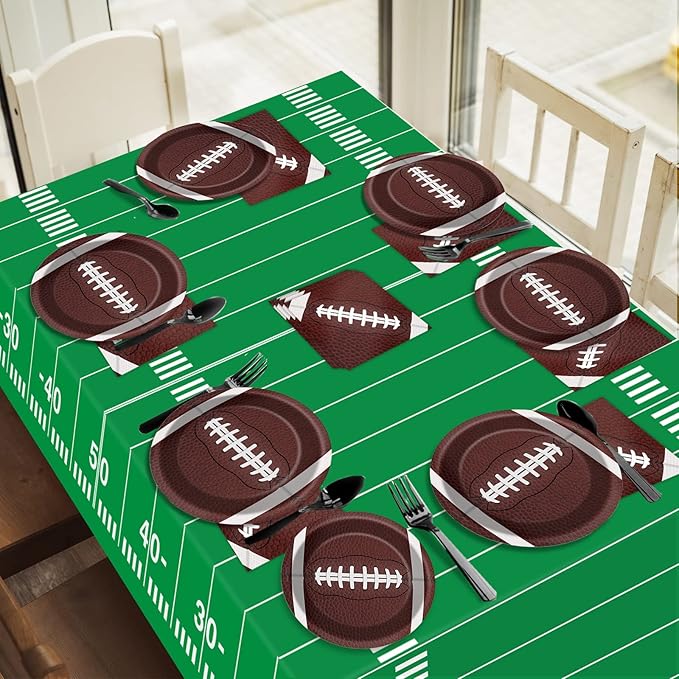 Football Party Plates and Napkins Supplies Set for 24 Guests, Disposable Sports Football Tablecloths Decorations for Football Tailgate Game Day Birthday Party Favors