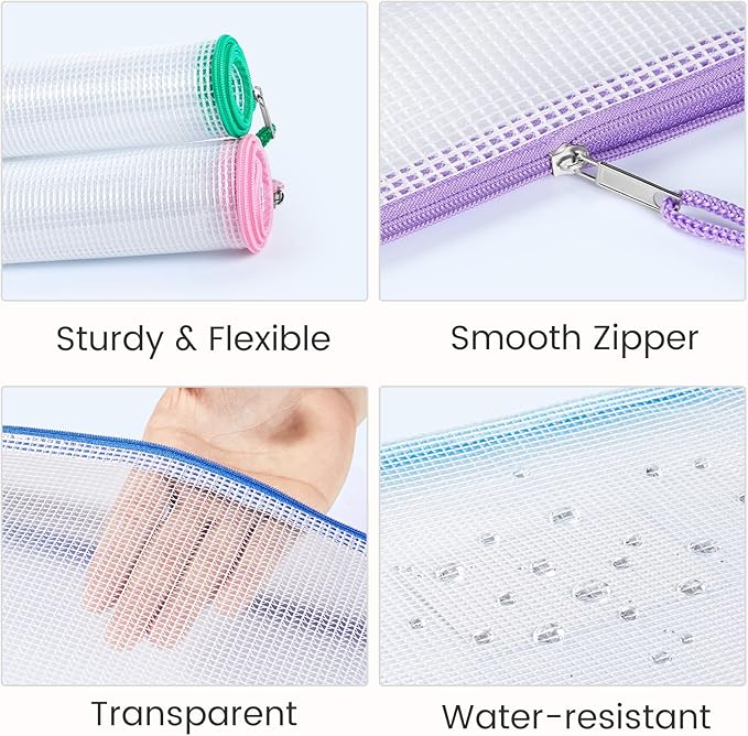 Sooez 36 Pack Mesh Zipper Pouch with Sticky Labels, A4 Mesh Bags, Toy Storage Board Game Puzzles Organization, Sturdy Letter Size File Folders Organizer for Teacher School Classroom Office Supplies