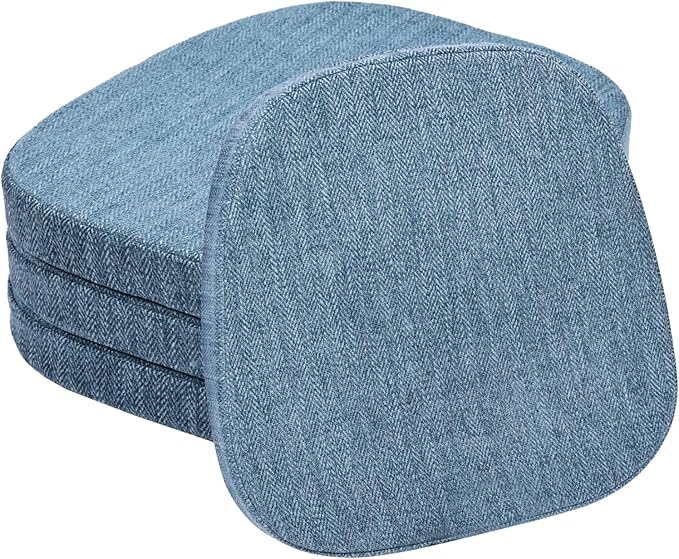 baibu 14x14 Memory Foam Metal Chair Cushions Set of 4, Dual-Layer Design Non-Slip Metal Dining Chair Pads Kitchen Seat Cushion with Machine Washable Cover, 4 Counts, Blue