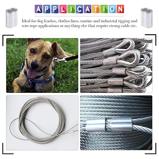 Glarks 100Pcs 1/6''(4mm) Aluminum Crimping Loop Sleeve Wire Rope Sleeves Double Barrel Ferrule for Wire Rope and Cable Line End (1/6''-100Pcs)