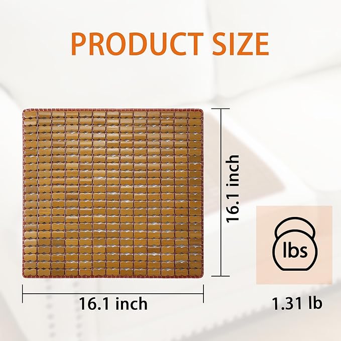 Bamboo Seat Cushion for Dining Chairs Car Seat Cool Mat — Reinforced with Elastic Edge Binding, Suitable for Office Chairs, Wheelchairs, Sofas, Breathable for Summer, Home and Vehicle Use