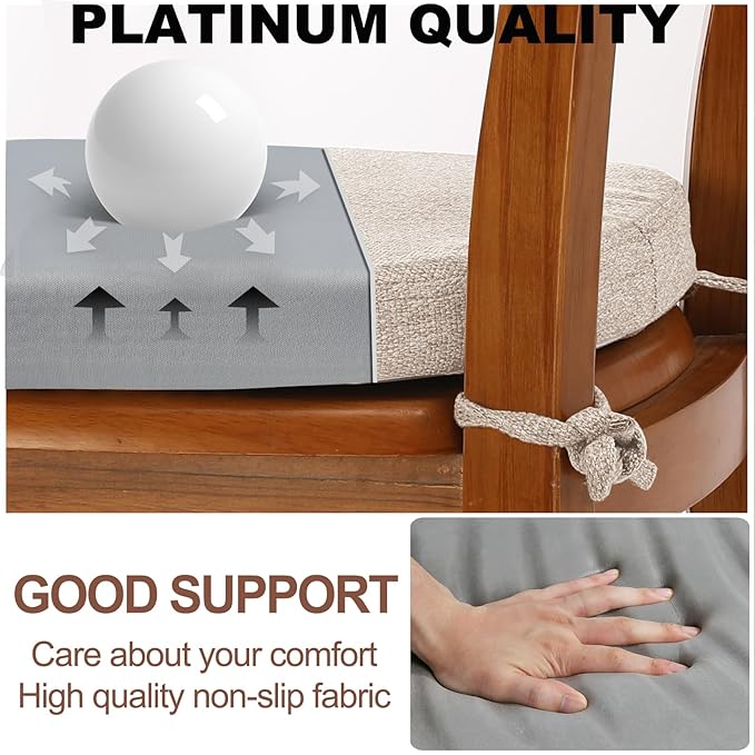 SINOSSO 4 Pack Memory Foam Chair Cushions for Dining Chairs, Friendly Woven Fabric 16" U-Shape Comfortable Kitchen Chair Pads, Removable Slip Resistant Seat Cushions (Set of 4, Oatmeal Beige)