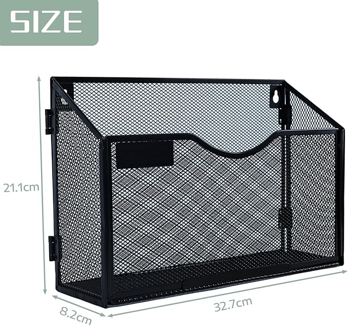 6 Packs 1 Tier A4 Mesh in Tray Hanging Wall File Holder Magazine Document Holder Mail Organiser Magazine Storage Rack,Durable Metal Mesh Filing Storage, Black