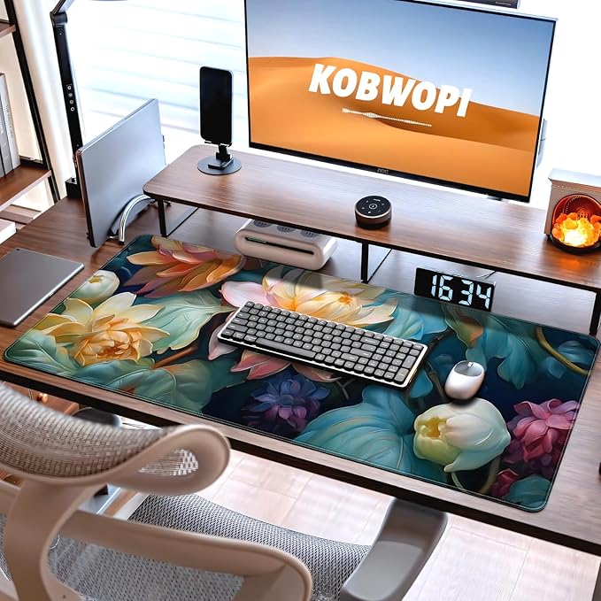 35.4 x 15.7 in, XXL Large Mouse Pad for Desk, Extended Keyboard Mouse Mat for Computer Office, Big Mouse pad with Stitched Edges, Gaming Pc-Colorful Flower Oil Painting Style