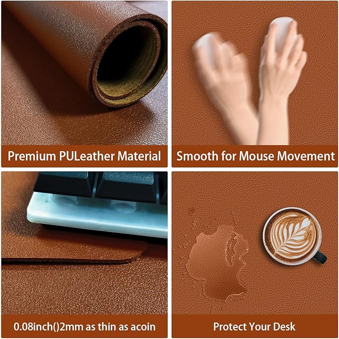 Leather Desk pad Protector, Office Mat, Large Mouse Mat, Non-Slip PU Leather Blotter, Laptop Desk Pad,Waterproof Laptop Computer Desk Keyboard Mat for Office/Work/Home/Decor (Brown, 25in*13in)