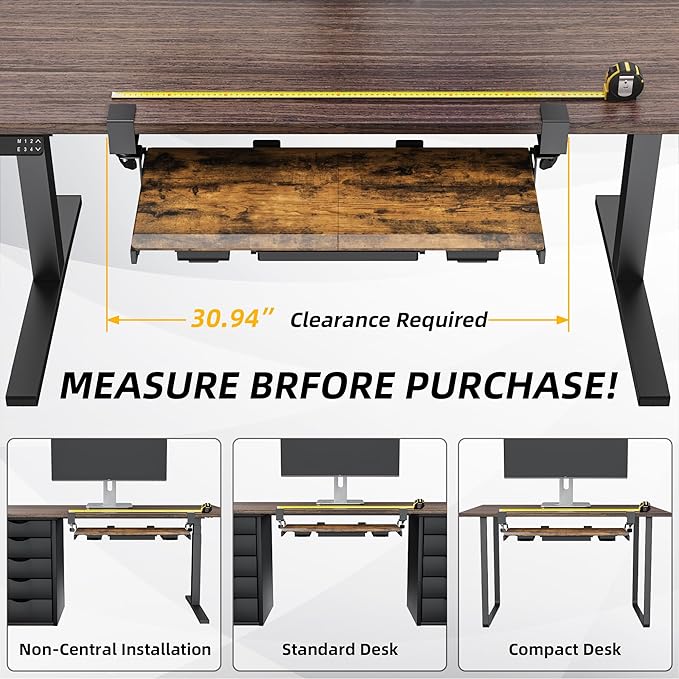 ETHU Keyboard Tray Under Desk, Pull Out Keyboard & Mouse Tray with C-clamp, Ergonomic Desk Keyboard Tray Slide Out, Pull Out Platform Drawer for Home and Office(Wood)