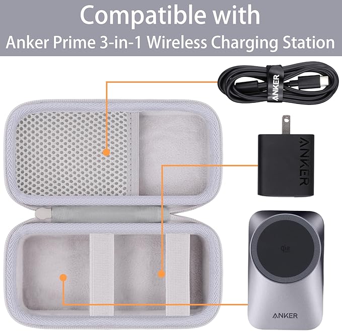 for Anker Prime 3-in-1 Wireless Charging Station Hard Travel Case(White Case)