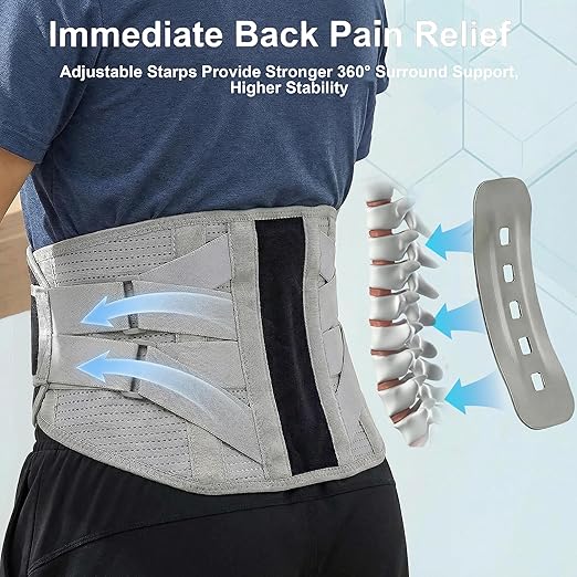 Back Brace for Lower Back Pain Relief - 4X Stronger Lumbar Support Belt with Heating Massage Pad, Adjustable Posture Corrector for Sitting Long Hours, Breathable & Thin Under Clothes for Women Men, 4XL (Waist 41 - 57")
