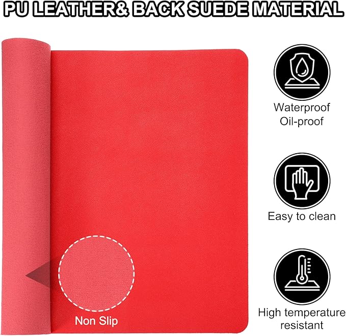 PATIKIL Large Desk Mat, 55"x17" Non-Slip Waterproof PU Leather Desk Pad, Dual Sided Desktop Protector Cover for Office Home Work Study, Red