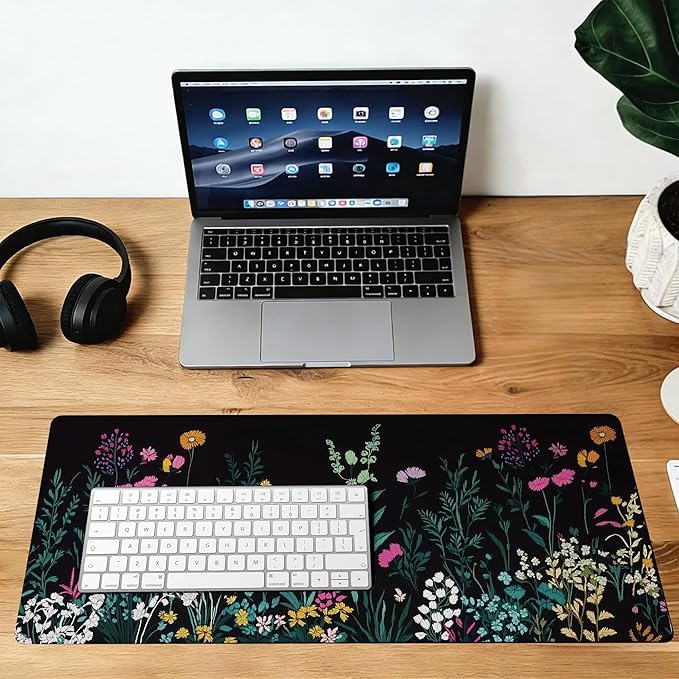 Floral Meadow Mouse Pad,35.4 x 15.7 Inch Large Mouse Mat Non-Slip Rubber Stitched Edges for Writing Desk,Office,Home,Laptop