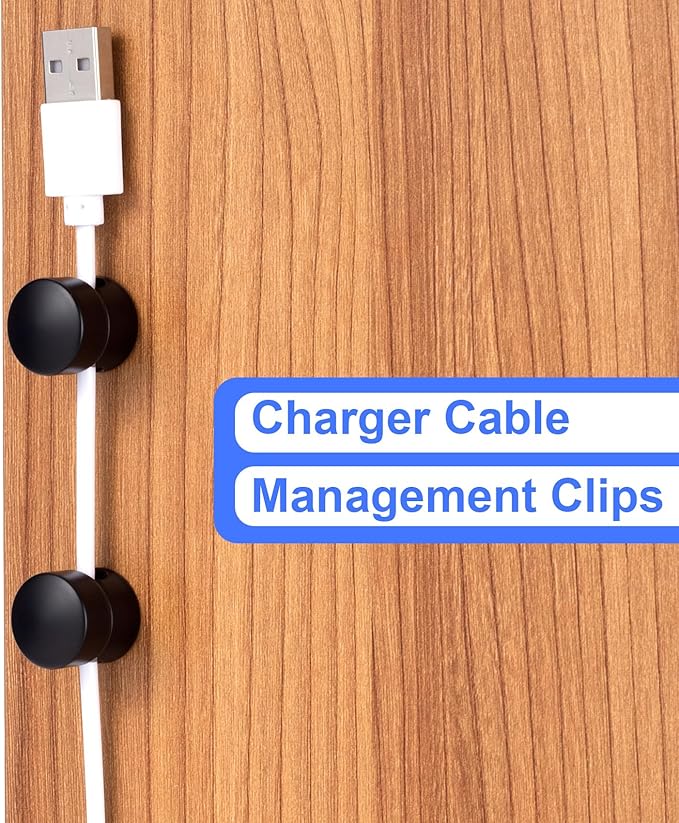SmallCat 8 Sets Charger Holders for Cords, Matte Black Color Adjustable Cable Anchor Holders, Adhesive Metal Cord Clips, Cable Management Wire Organizers for Desk, Office, Nightstand