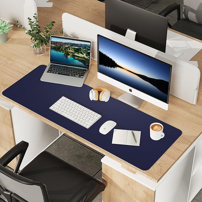 AFIING Cork Desk Mat 47" x 17", Dual-Sided Natural Cork & PU Leather Desk Pad, Non-Slip Waterproof Large Mouse Pad for Office, Home & Gaming (Blue)