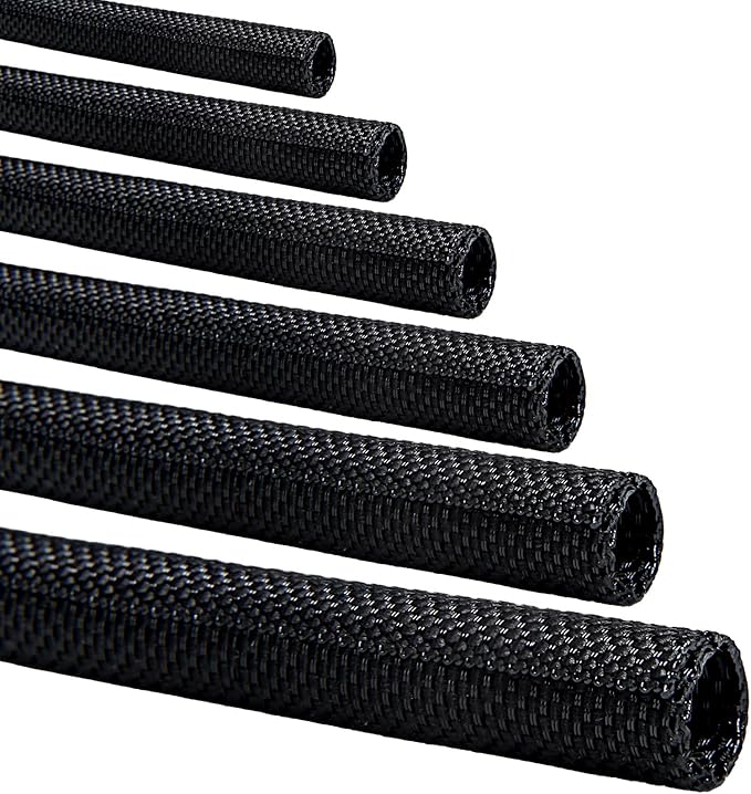 Split-Sleeve Wire Loom for High-Temperature Automotive Harness and Home Cable Management, 25ft - 1/4 inch Braided Cable Management Sleeve Cord Protector, Self-Wrapping Split Wire Loom