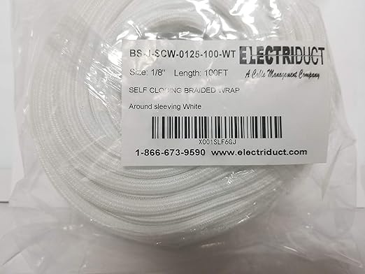 Electriduct 1/8" Hook Self Closing Sleeve Braid Wrap Around Sleeving Flame Retardant Flexible Mesh Cord Cover Cable Protector Wire Organizer - 100 Feet - White