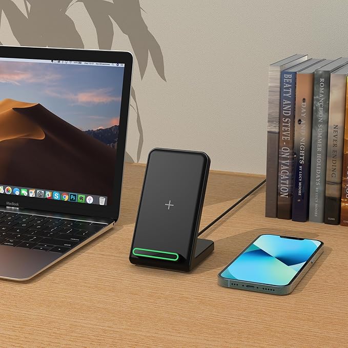 Fast Wireless Charger, 15W Wireless Charging Stand Compatible with Samsung Galaxy S24/S23/S22/S21/S20, for iPhone 17/16/15/14/13/12/11/XR/8, for Google Pixel 9 8 7,and More.
