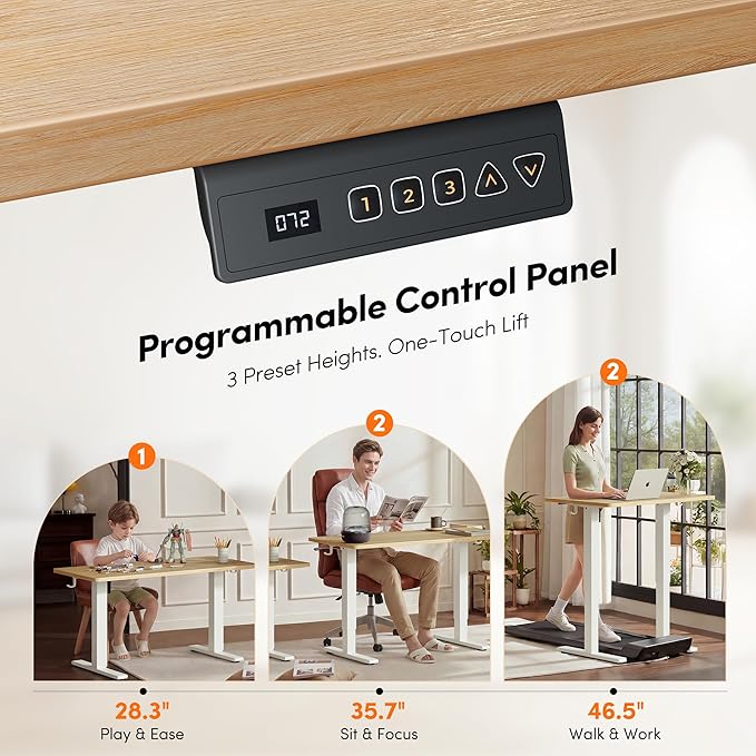 FEZIBO One-Piece Standing Desk, 55"x24" Seamless Tabletop Electric Height Adjustable for Home Office, Study Rooms & Multi-Device Workstations, Maple