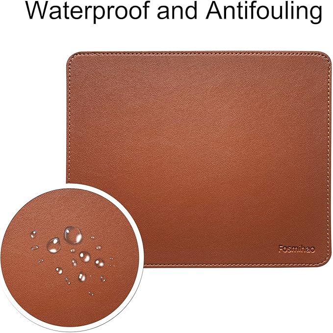 Leather Mouse Pad - Wooden Double-Sided Mouse Pad with Stitched Edge, Waterproof Ultra-Thin, 10.2 x 8.3 Inch, Brown