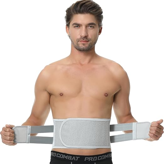NeoTech Care Back Belt Support for Men or Women - Breathable & Adjustable Lower Back Brace - Double Pull Compression Straps (Gray, Size M)