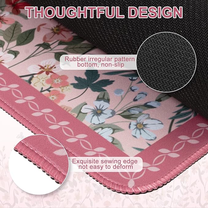 iCasso Desk Mat Pink,Long Mouse Pad with Stitched Edges,Non Slip Computer Pad for Women,Cute Aesthetic Keyboard Mat for Desktop,Large Desk Cover Protector Work from Home School