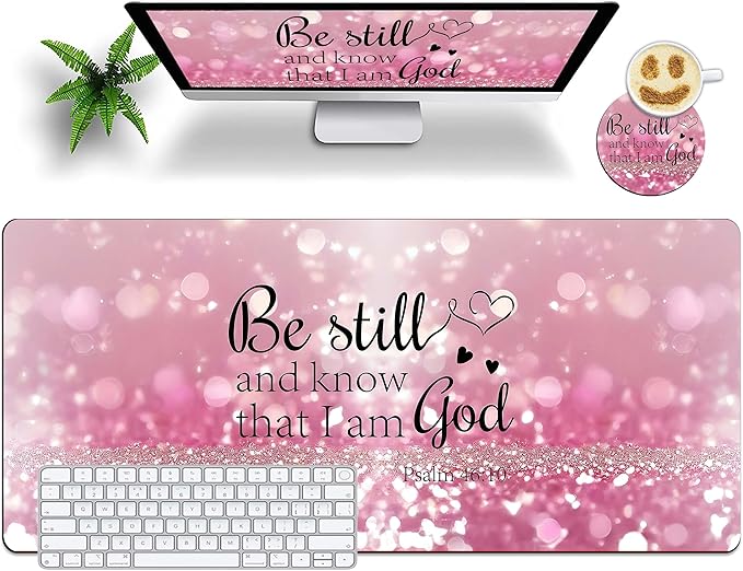 Office Desk Pad Mouse Mat with Coaster 35.4x15.7 Extended Desk Mat, Waterproof Non-Slip Extended Large Mouse Pad for Keyboard and Mouse, Computer Desk Accessories for Home Office Sparkling Bible