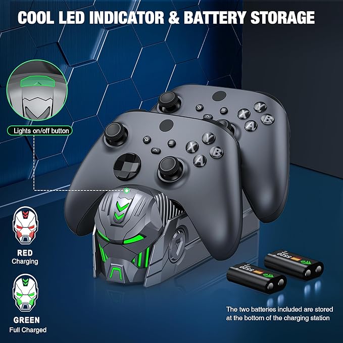 CYOYPPY Upgraded Controller Charger Station Compatible with Xbox One/Xbox Series X|S Controller with Rechargeable Battery Packs (Grey) Xbox 360 Batterie