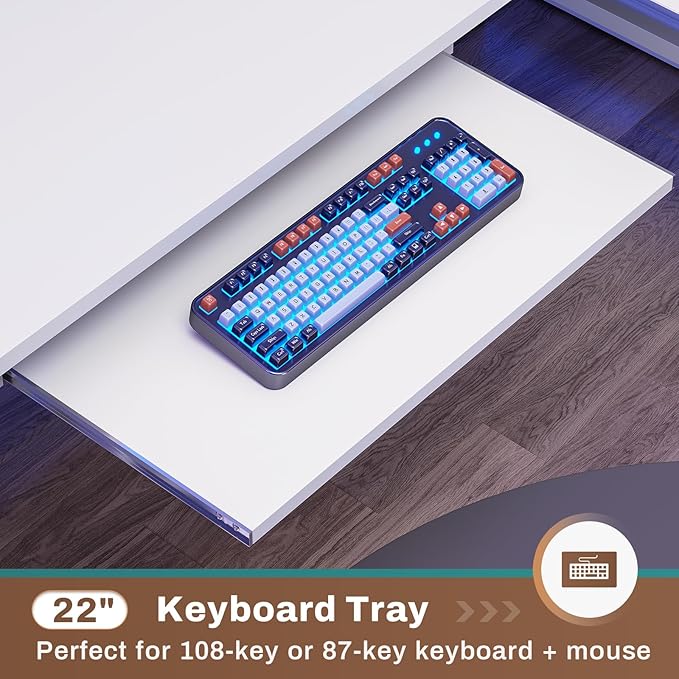 SEDETA White L Shaped Office Desk, 57.5” Corner Computer Desk with Power Outlet Pegboard and Keyboard Tray, Gaming Table with LED Lights, Hutch and Storage Shelves for Home Office