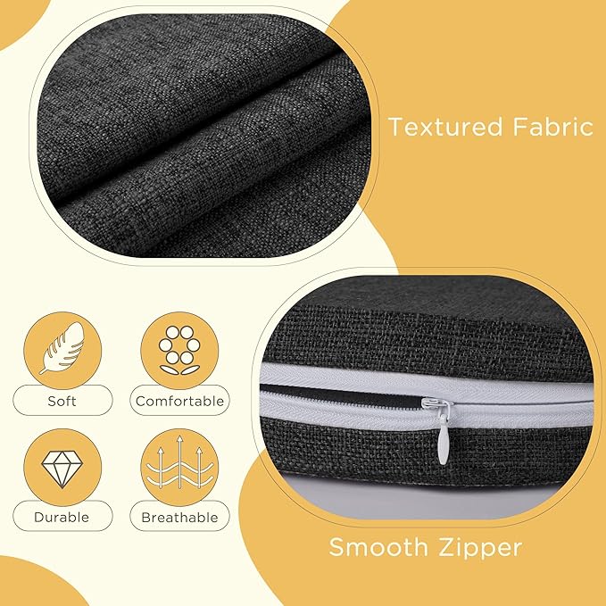 Windsor Chair Cushions for Dining Chairs 1 Pack Non Slip Kitchen Seat Cushion with Ties and Washable Covers Indoor Comfortable Seat Pad with Thick Foam 16.5" x 15.5" x 2" Black