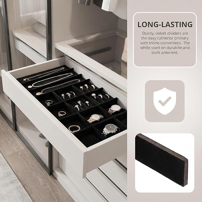 Jewelry Tray Divider Inserts DIY Organizer for Jewelry Display Boxes Adjustable Velvet Lined Dividers for Storage
