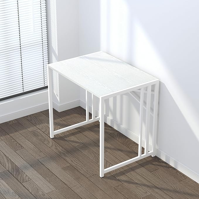 Lutown-Teen Small Folding Desk 32 inch, No Assembly Required Small Office Desk, Writing Gaming Computer Camping Desk, White