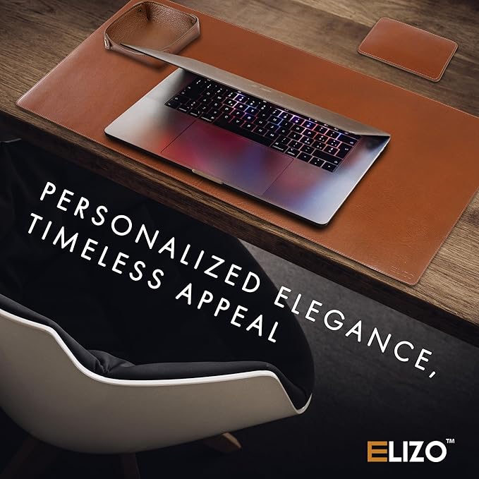 ELIZO Leather Desk Pad Real Leather Desk Mat Thick (3mm) Double Layer (31x15.6) Cover Blotter Desk Protector Large Computer Mat for Keyboard Mouse Pad Table Laptop Mat Office Accessories - Camel
