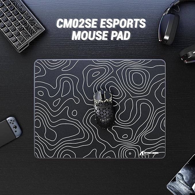 ATTACK SHARK CM02SE Gaming Mouse Pad for Esports Speed Mouse mats for Desk Waterproof Surface Stitched Edges and Anti-Slip Rubber Base Size Laminate 16.14” x 12.2” x 0.16” Black Contour