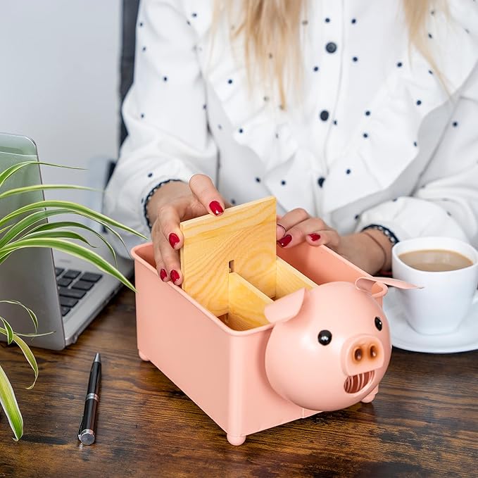 Made Easy Kit Desk Organizer, 1-5 Module Compartments - Storage for Stationery Supplies, Accessories, brushes - Home, Office, School, Dorm, Studio - Build in Pen & Pencil Holder (Pink Pig)