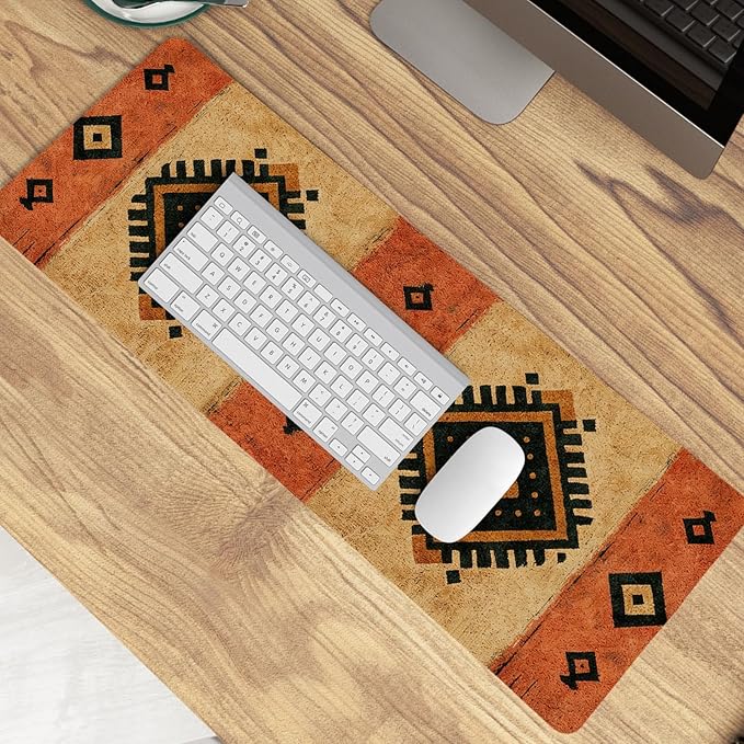 Western Mouse Pad,Western Desk Accessories,Vintage Boho Kilim Large Mouse Pad,Rustic Tribal Aztec Desk Mat,Aesthetic Ethnic Mousepad for Cowboy Home Office Dorm Desktop Decor,31.5x11.8 Inch