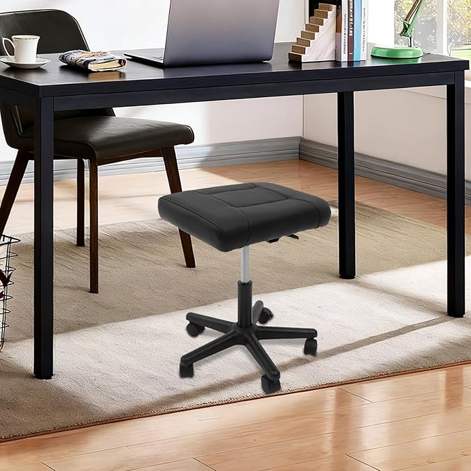 Footrest Stool Under Desk, Leg Rest Ottoman Adjustable Height Mobile Foot Stool with Wheels, 360° Swivel Rolling Multi-use Stools Simple Meeting Chair for Office Home Gaming Salon