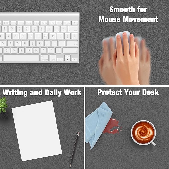 Hsurbtra Desk Pad, 30" x 14" PU Leather Desk Mat, XL Extended Mouse Pad, Waterproof Desktop Blotter Protector, Non-Slip Ultra Thin Large Laptop Keyboard Writing Mat for Office Home, Dark Gray