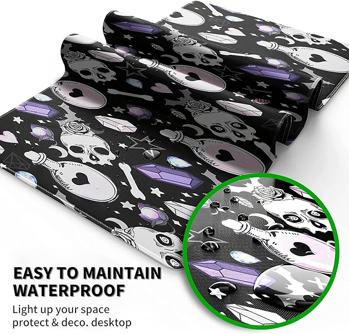 Mouse Pad Large with Coaster, 35.4"x15.7" Skull Goth Magic Cute Witchy Theme Design Full Desk Mousepad Stitched Edges Desk Pad Extended Large Gaming XXL Mouse Pad for Desk Office Home