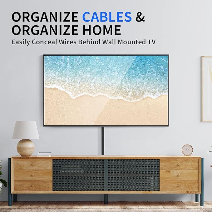142in Black Cord Hider, Delamu Black Cord Covers for Wires on Wall, One-Cord Wire Cover, Snap-on Design Cable Hider for Corner-Mounted TVs, Easy Set up Cable Cover Raceway, L15.7 W0.59 H0.4in