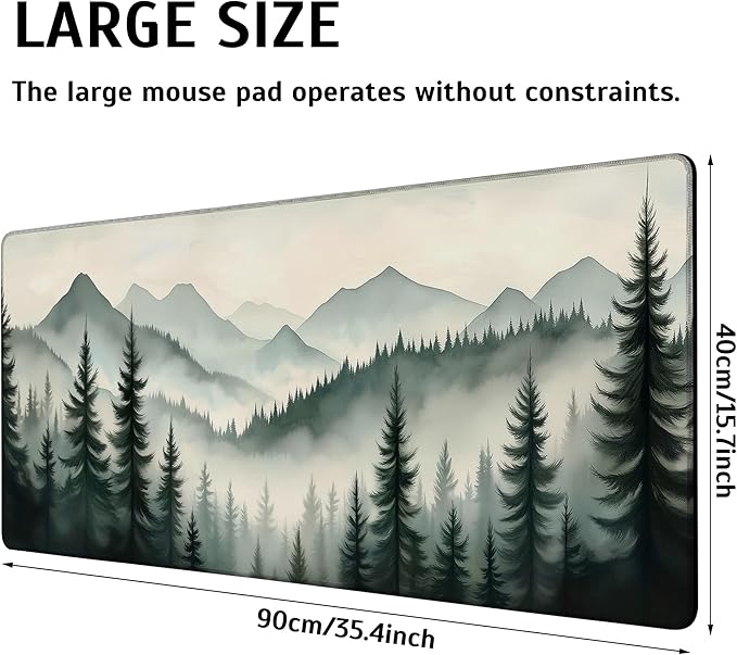 Mountain Landscape with Mist and Trees Mouse Pad,35.4 x 15.7 Inch Large Mouse Mat Non-Slip Rubber Stitched Edges for Writing Desk,Office,Home,Laptop