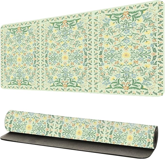 Vintage Botanical Print Desk Mat, Classic PU Leather Desk Pad for Women - Large Non-Slip Office Mat for an Elegant Gaming & Home Workspace（31.5 * 15.75in）
