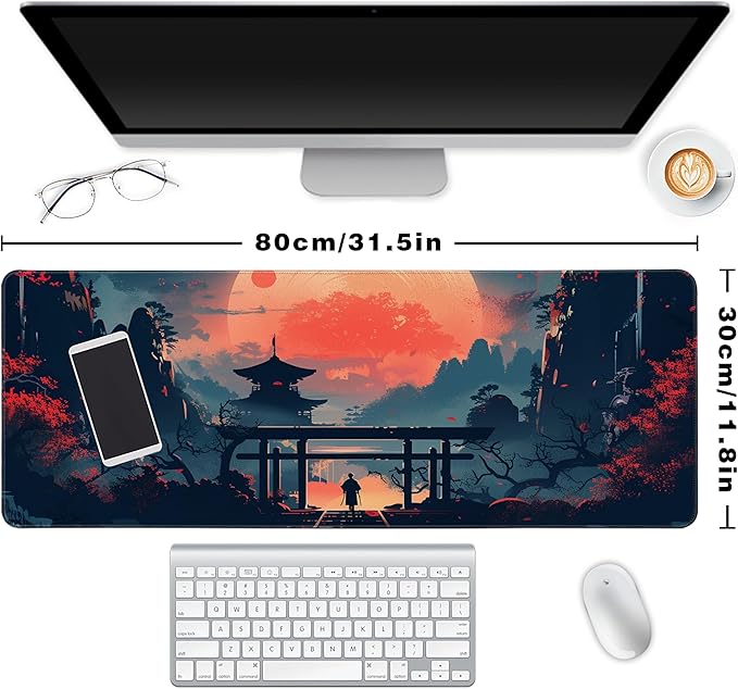 Long Gaming Mouse Pad Extended Anime Large Desk Pad with Non-Slip Base Full Keyboard Mat with Stitched Edges for Gaming and Office 31.5 x 11.8 inches (Warrior)