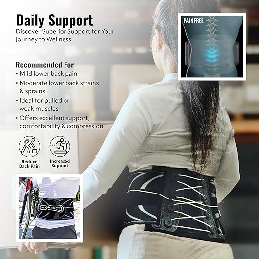 BakTec Universal LSO Lower Back Brace for Women & Men - Adjustable Lumbar Support Belt - Breathable Design Back Brace Support for Stability & Posture - Universal Sizing SM-XL