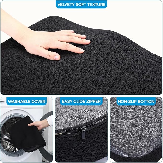 Tsumbay Memory Foam Seat Cushion - XL Size (16.9”x15”), Firm Support Coccyx Cushion for Office Chair, Tailbone Pain Relief with Removable Washable Cover & Handle for Car, Wheelchair