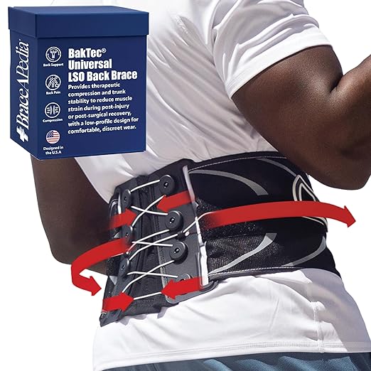BakTec Universal LSO Lower Back Brace for Women & Men - Adjustable Lumbar Support Belt - Breathable Design Back Brace Support for Stability & Posture - Sizes L-3XL