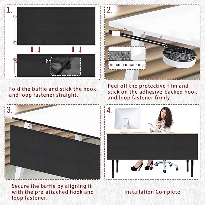 48" Under Desk Privacy Panel Self-Adhesive Modesty Panel with Wire Pocket for Cable Management Organizer Heavy Duty Desk Skirt - Office Home or Standing Workstation Concealer Shield