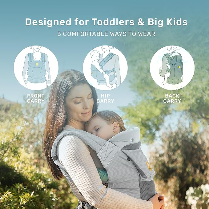 LÍLLÉbaby 3-in-1 Ergonomic CarryOn Airflow DLX Toddler Carrier with Lumbar Support & Breathable Mesh Lining (25-60 lbs), Supportive & Comfortable, Multi-Position Carrying for Hiking & Travel (Quarry)