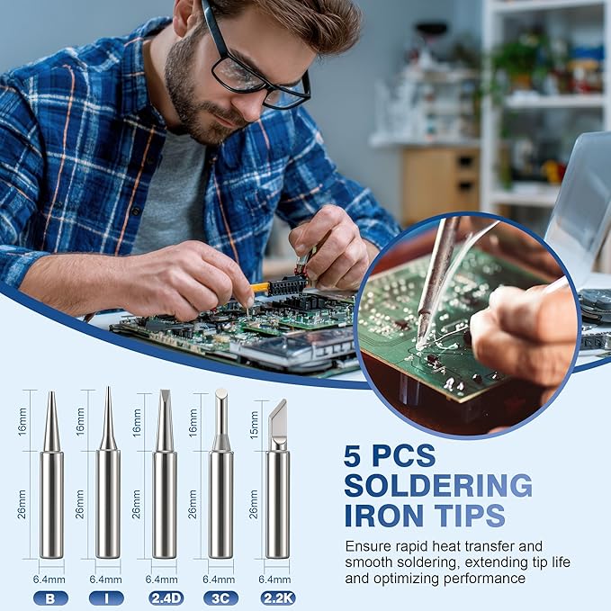 Soldering Tip Cleaning Kit Include Flux Paste, Tip Tinner, Solder Wick, Iron Tips, Soldering Iron Tips Cleaner and Cleaning Sponge for Electronics Repair